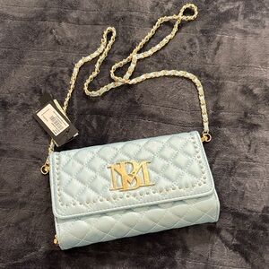 Badgley Mischka Light Blue Quilted Clutch with Gold Chain